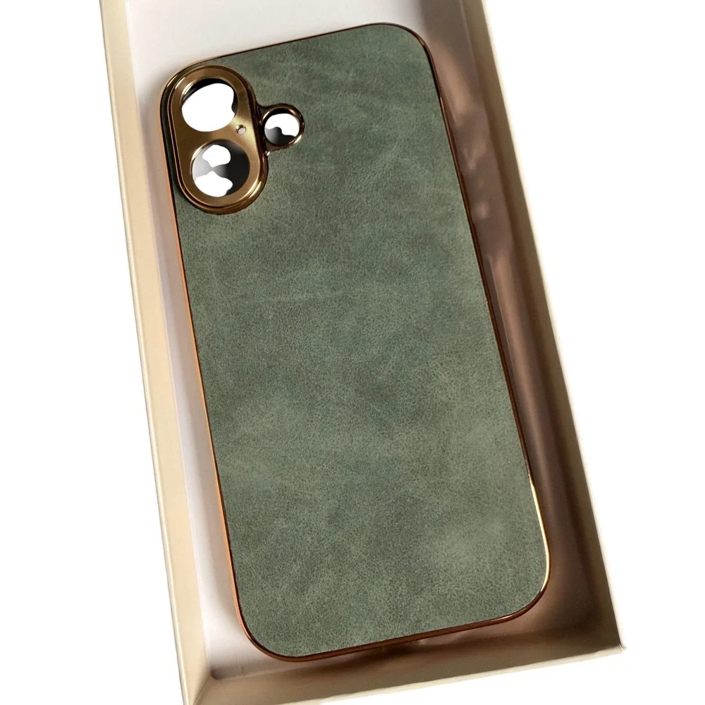 Gorgeous iPhone 17 Case Sage Green Rose Gold Suede Texture Chic Luxury